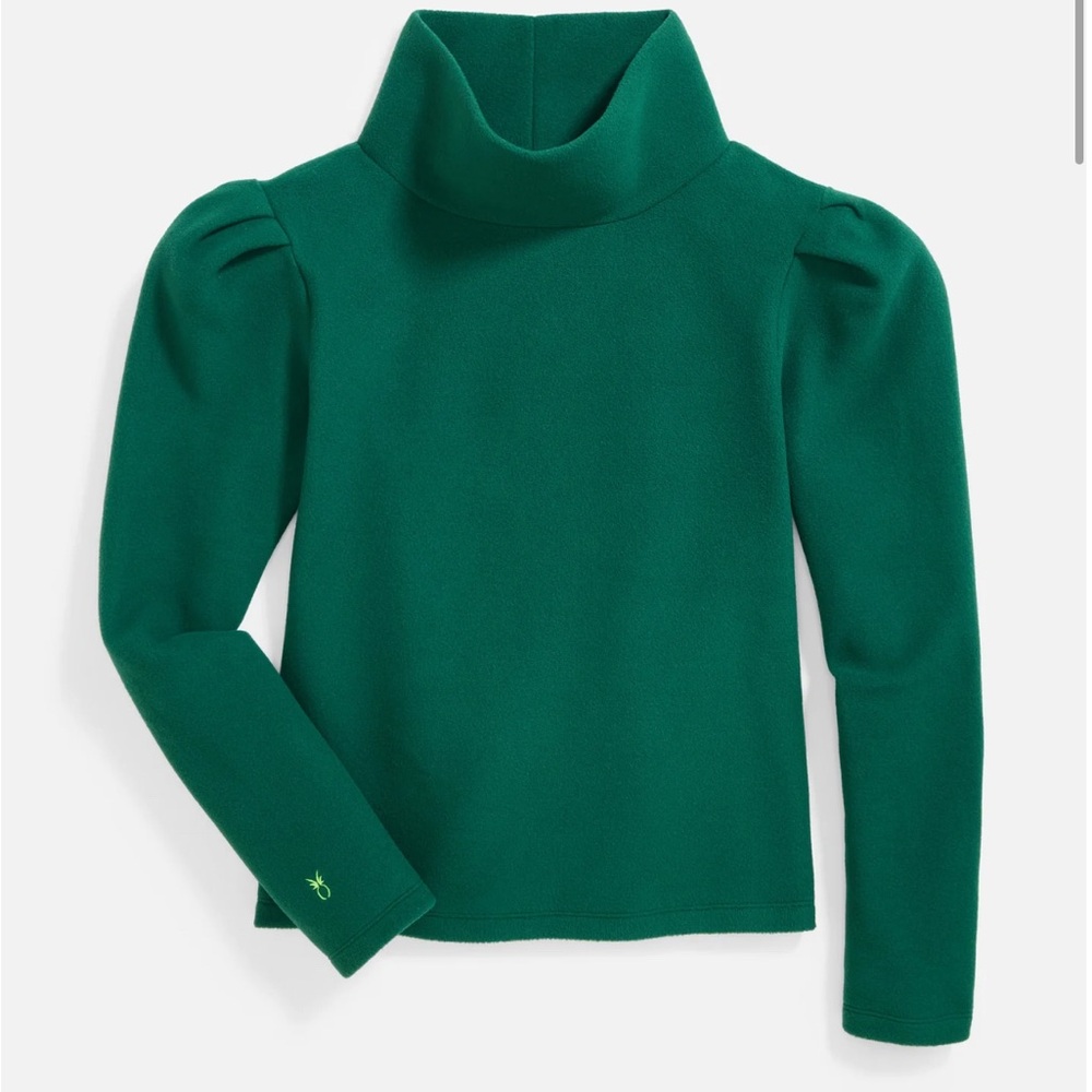 Dudley Stephens Palmer Puff Sleeve Turtleneck in Vello Fleece (Emerald) - Small